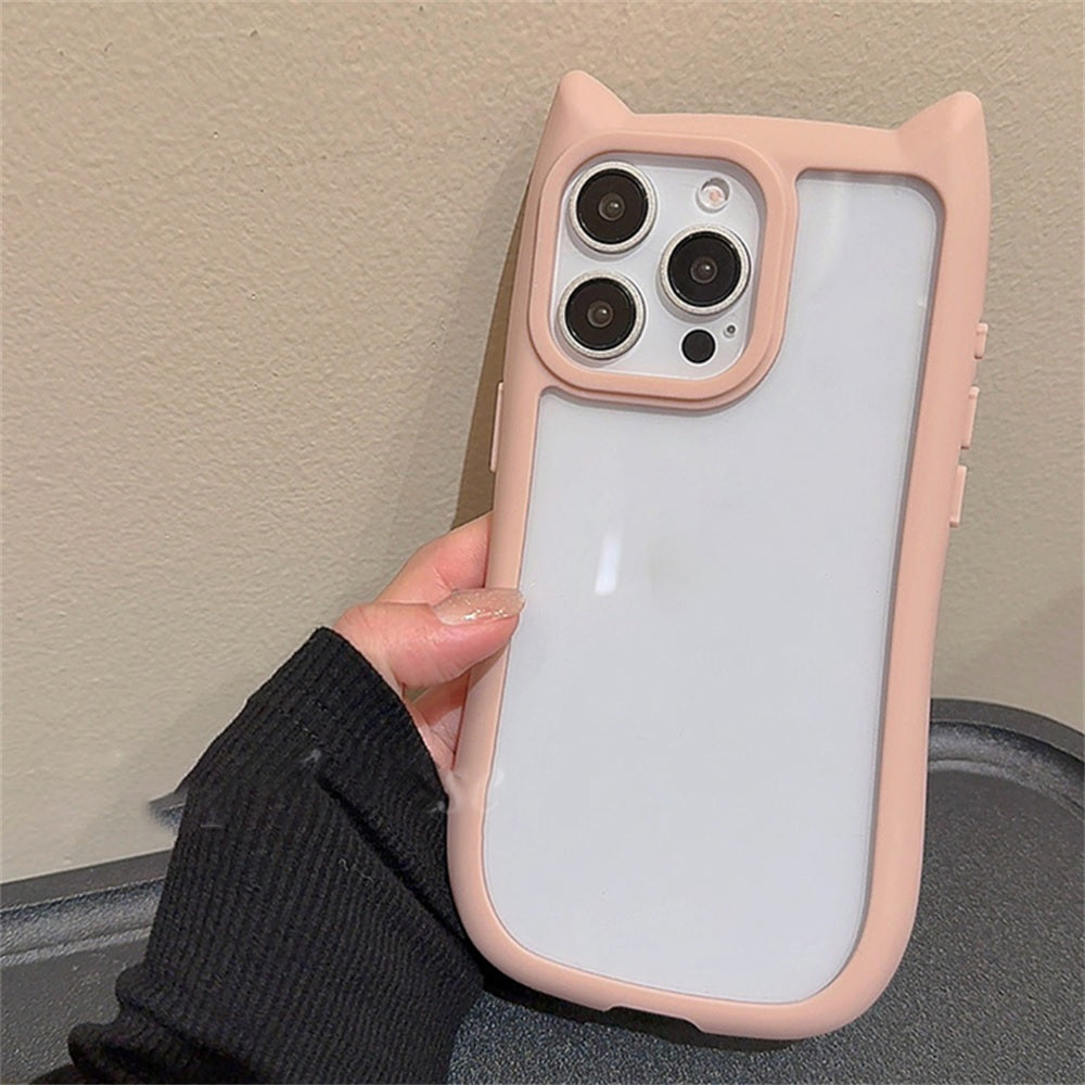 3D Cute CAT Ears Modelling Acrylic PC+TPU Silicone Clear shockproof bumper Phone Case